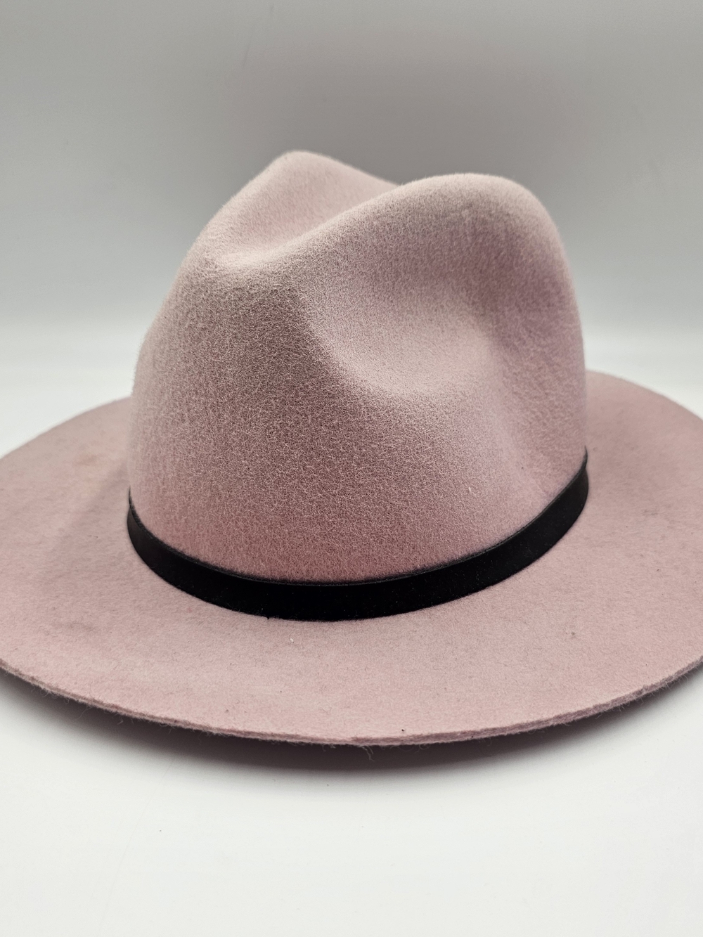 Wide Brim Pink Wool Felt Fedora with Black Band